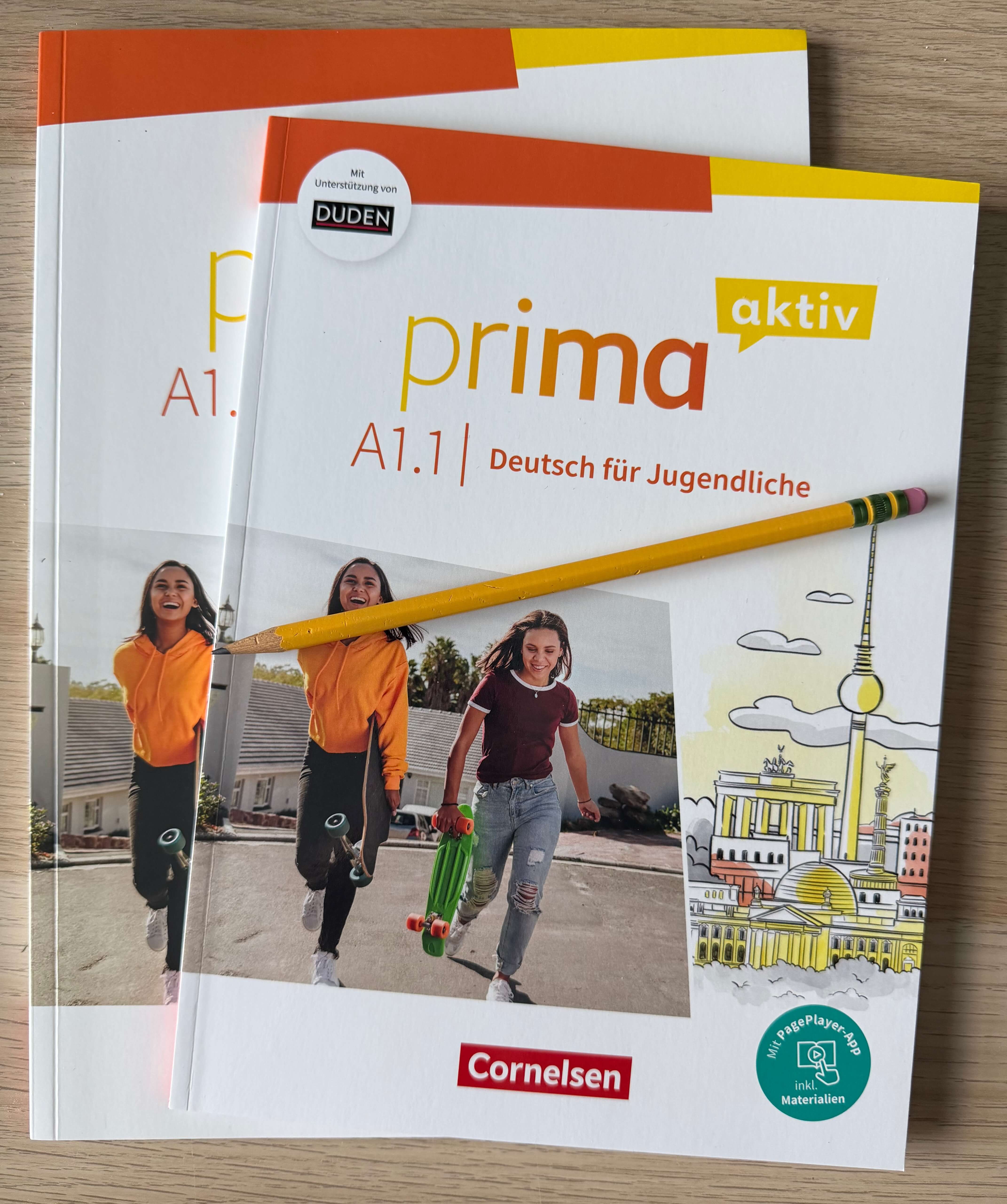 German4FUN teen German textbook prima aktiv A1.1 with pencil
