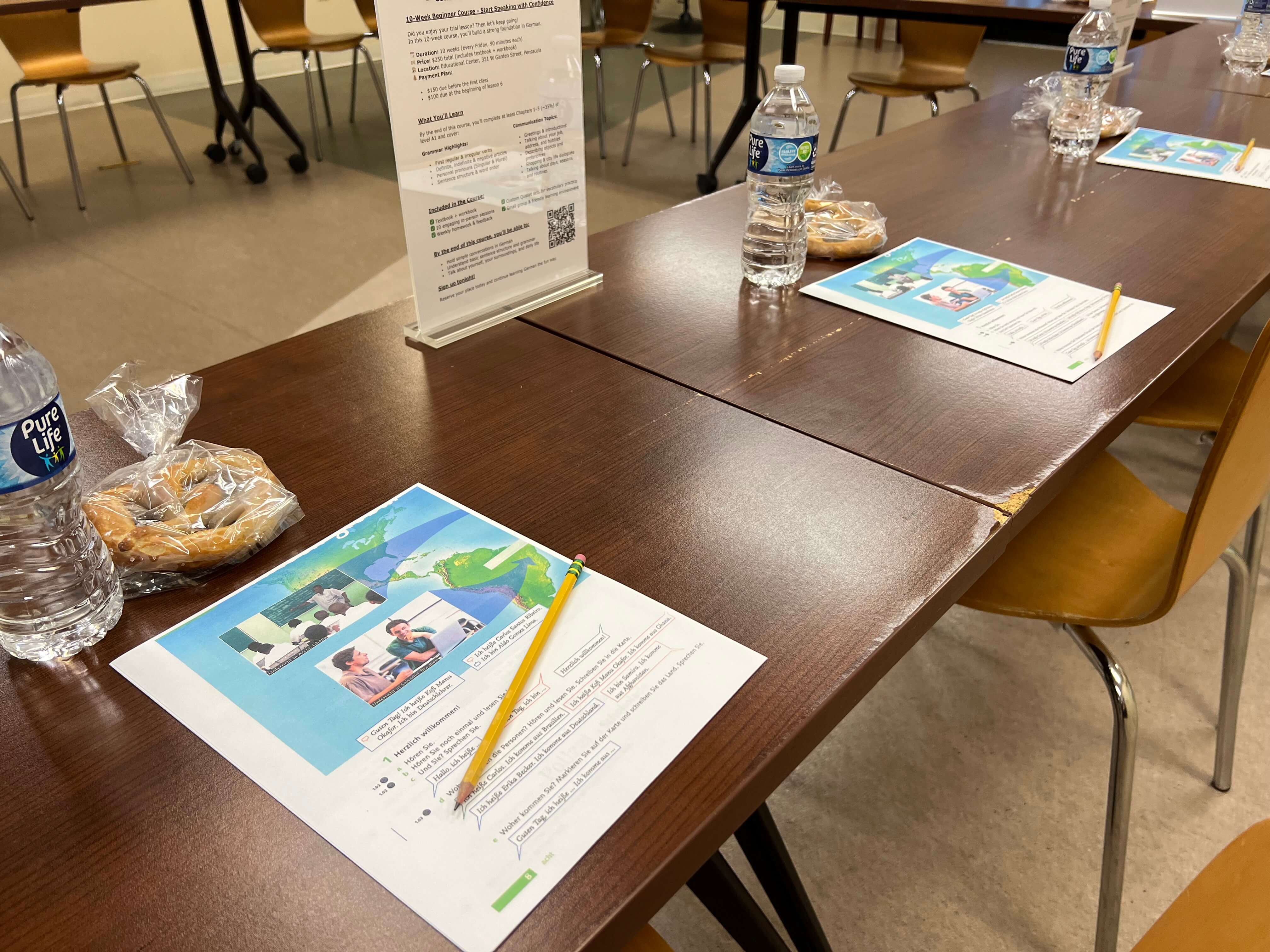 German learning materials set up for students