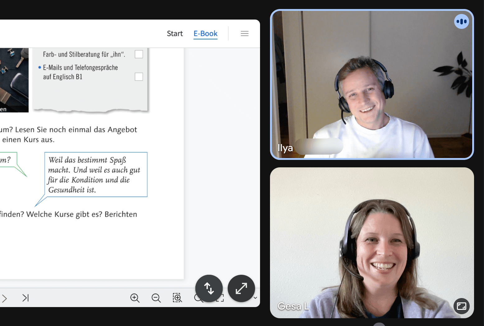 Live online German class for adult beginners with teacher and student interaction