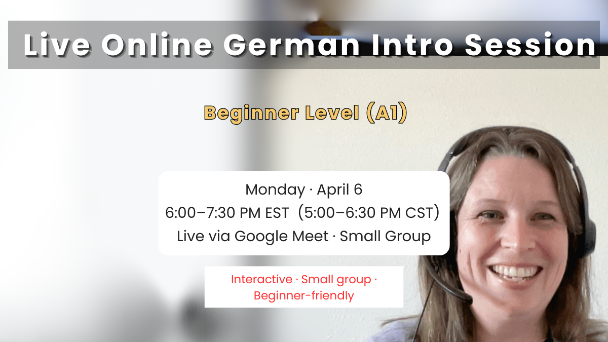 Live online German intro session for adults with teacher and student interaction on screen